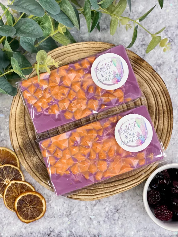 Purple & orange Soy Wax melt Snap bar with geode design, scented in Winter cherry & ginger
